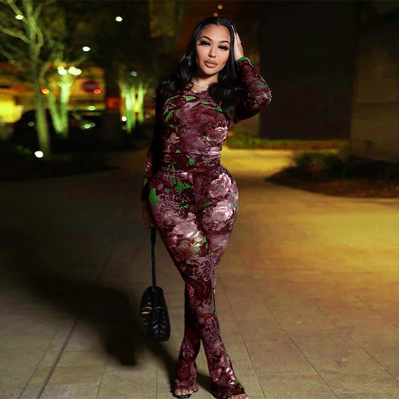 Uveng Uveng Women's 2023 Spring/Summer New Fashion Net Yarn Printed Pants Casual Set