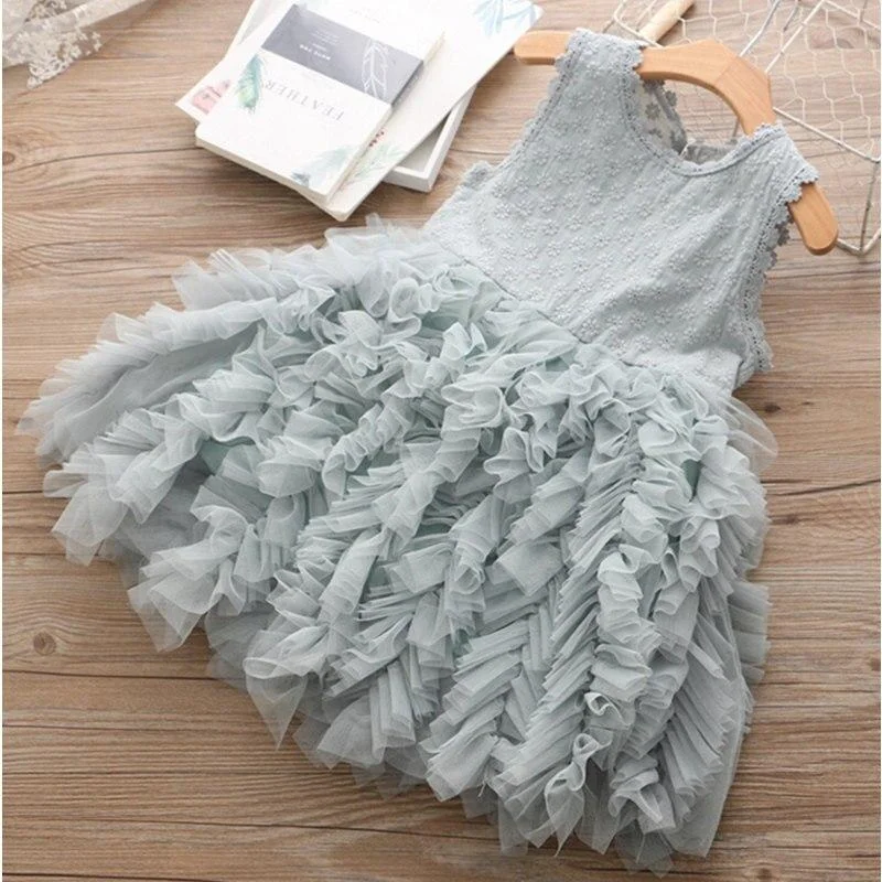 Girls Lace Layered Dress For Girls Mesh Princess Birthday Party Dresses New Year Elegant Prom Gown 3-8Y Girls Christmas Dress