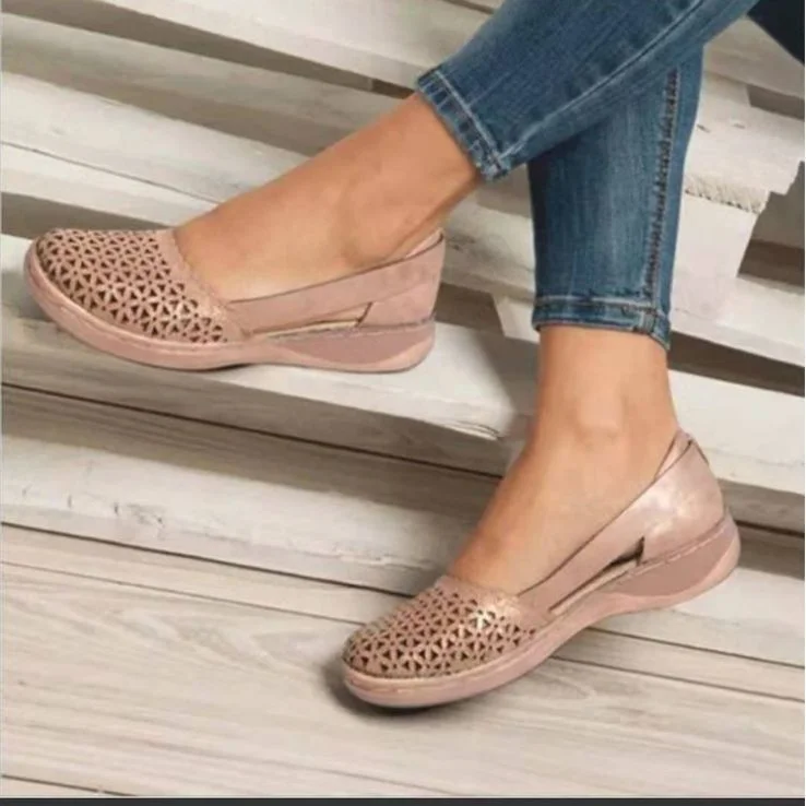 Yyvonne Summer Large-Size Casual Sandals Women's Shoes Slope Heel Hollow Pure Color Single Shoes Fashion Sandals