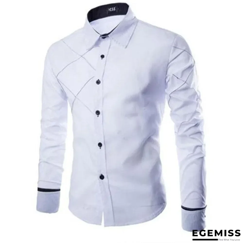 Classic Men Business Plaid Patchwork Long Sleeve Solid Color Office Shirts | EGEMISS