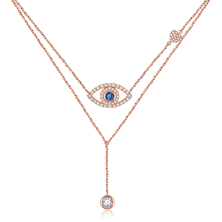 Devil's Eye S925 Necklace with Clear CZ Stones Cross Chain