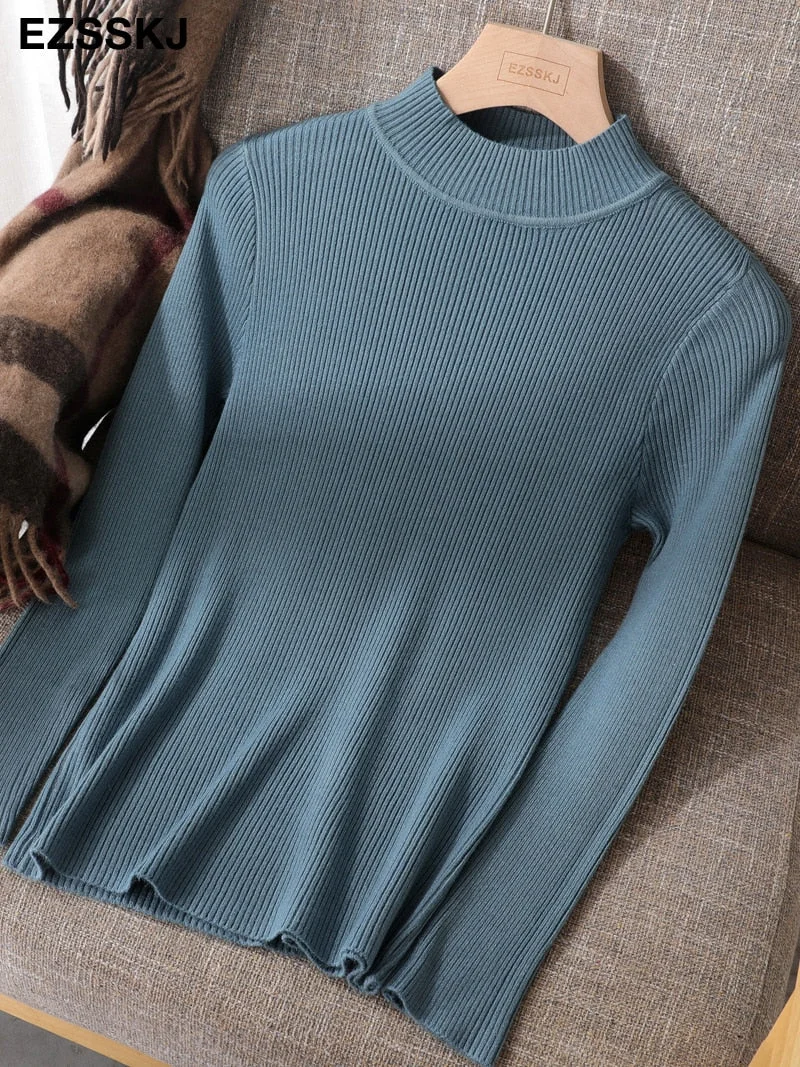 2021 Knitted Women high neck Sweater Pullovers Turtleneck Autumn Winter Basic Women Sweaters Slim Fit Black