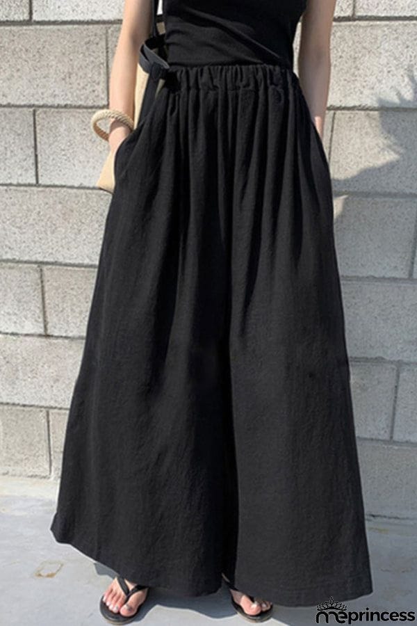 Summer Women's Fashion Solid Color Cotton Wide Leg Pants Casual Pants
