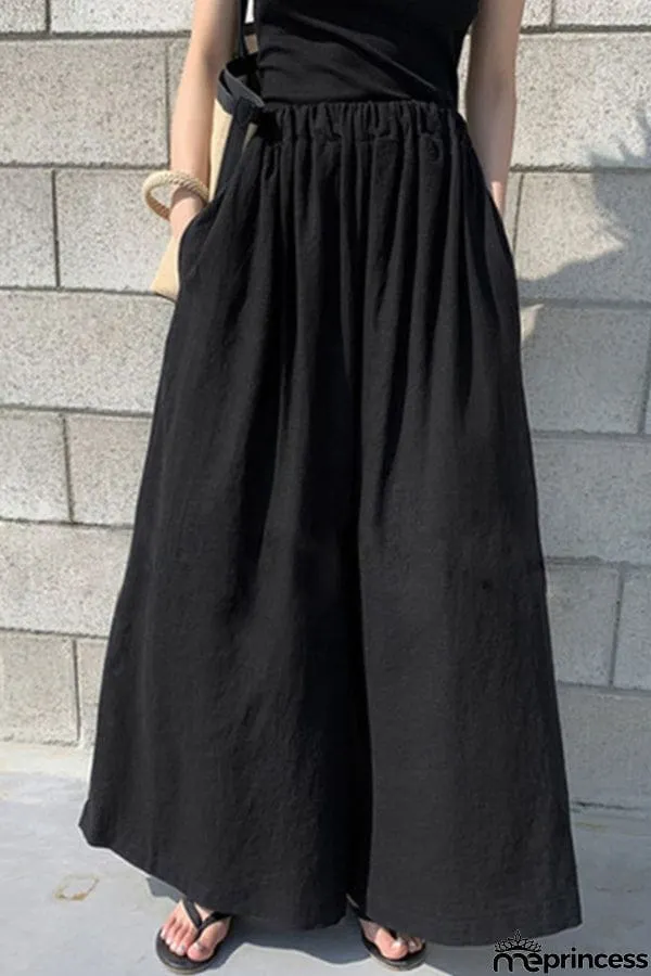 Summer Women's Fashion Solid Color Cotton Wide Leg Pants Casual Pants