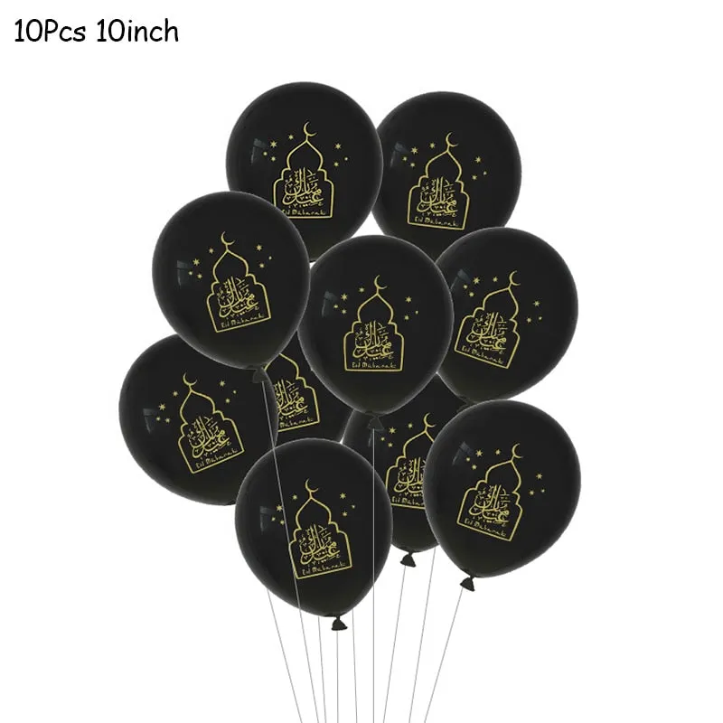 10Pcs EID MUBARAK Balloons Decor Ramadan And Eid Decoration Muslim Hijab Islamic Decor Muslim Ramadan Mubarak Party Supplies
