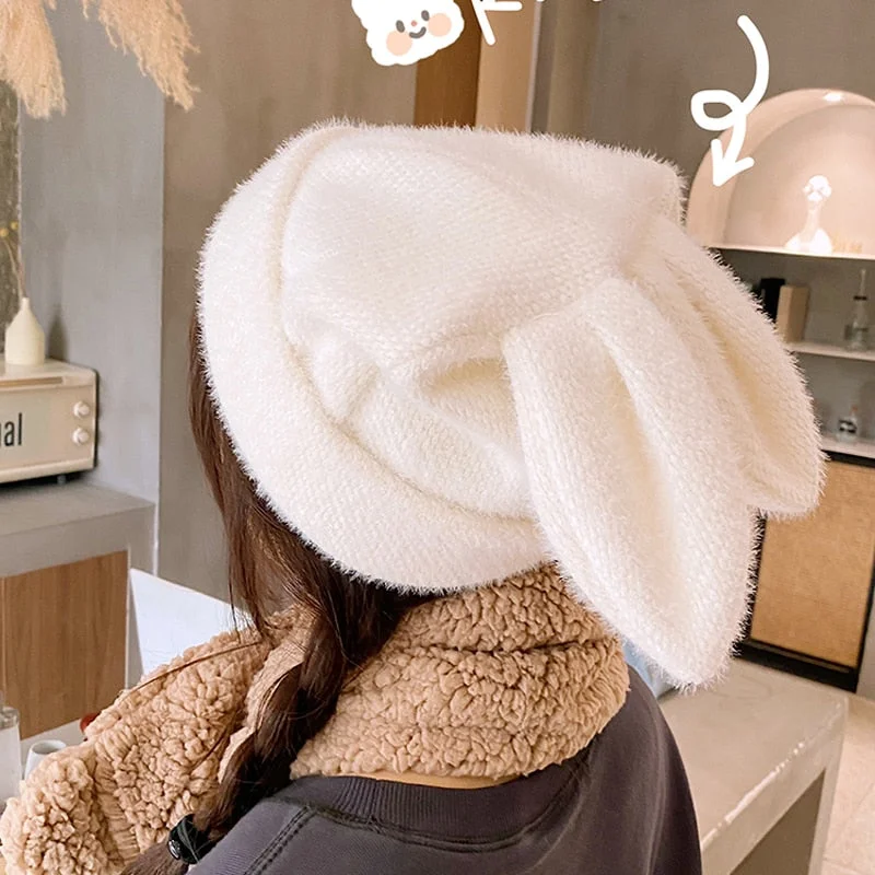 Kawaii Cute Solid Color Bunny Ears Beanie Hat SP17863