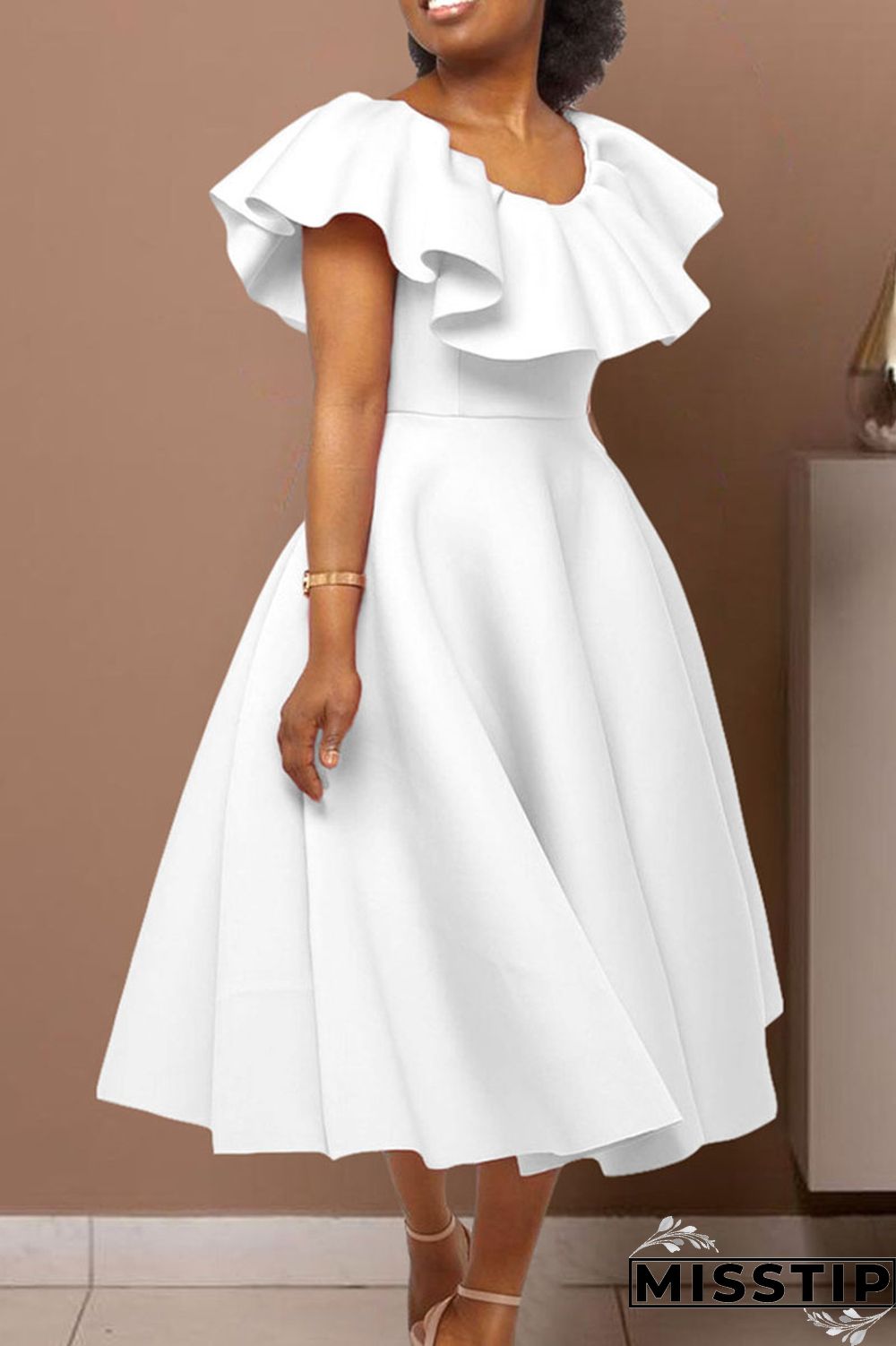 Red Elegant Solid Patchwork Flounce O Neck Evening Dress Dresses