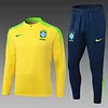 2025 Brazil Half-Pull Training Suit Yellow Football Shirt 1:1 Thai Quality Set