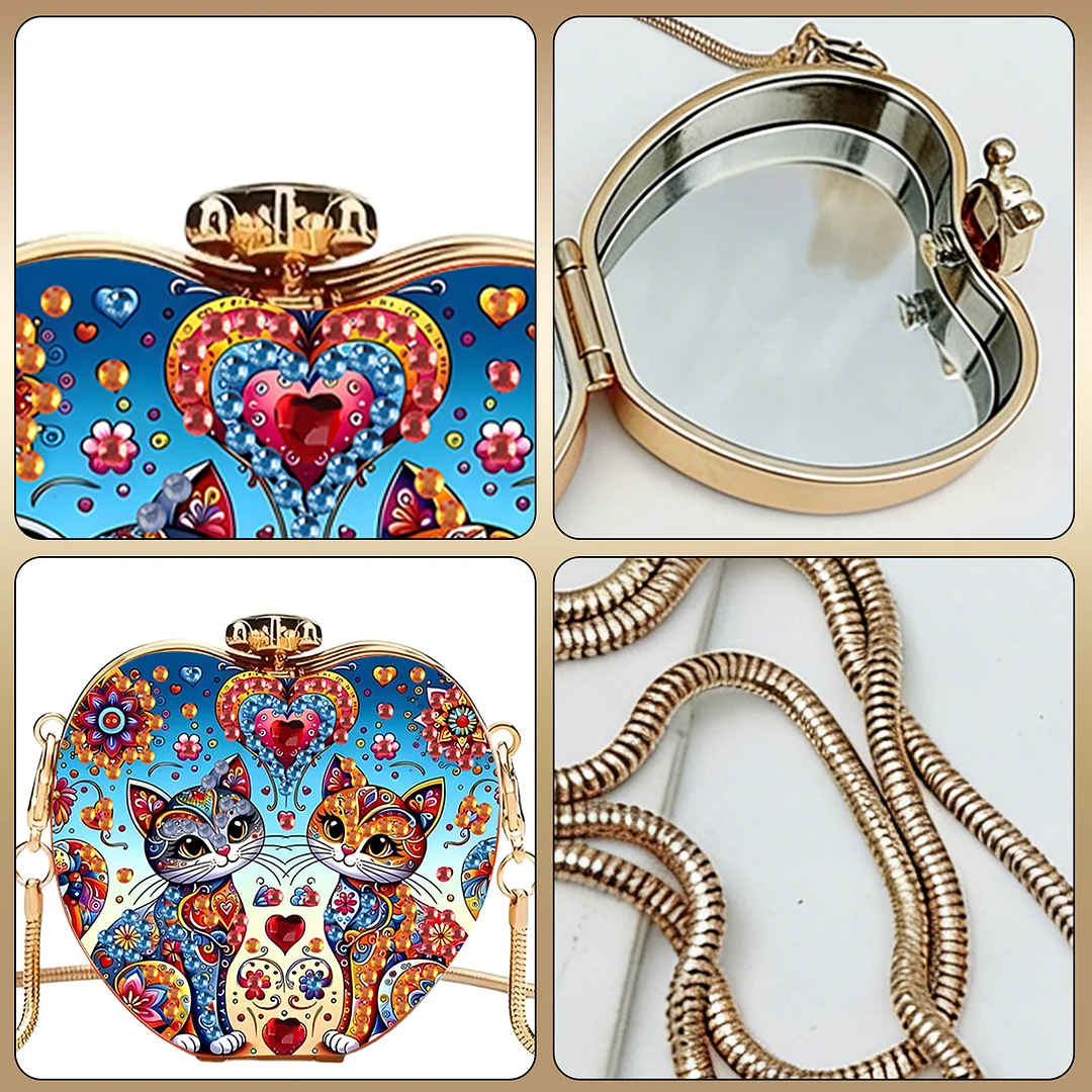 Cats A DIY Acrylic Love Diamond Art Painting Card Case Wallet with Chain Small Diamond Painting Crossbody Bag for Adults Women Girls Gift