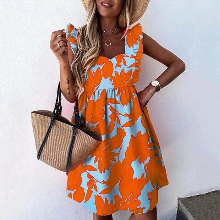 Casual Square Neck Ruffle Sleeve A-Line Dress