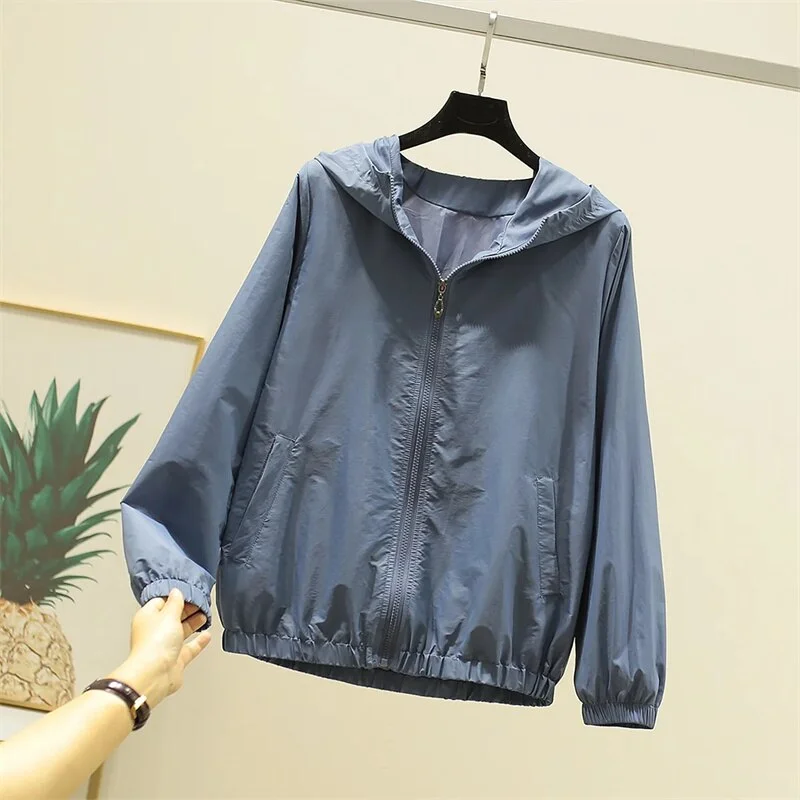 2023 New Women Jacket Sun Protection Windbreaker Female Thin Coat Long Sleeve Hooded Bomber Jacket Outwear With Lining F-290