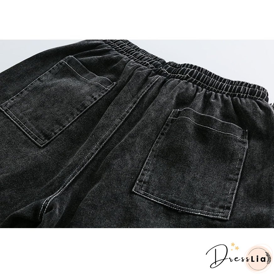 Ethnic Style Denim Patchwork Drawstring Shorts