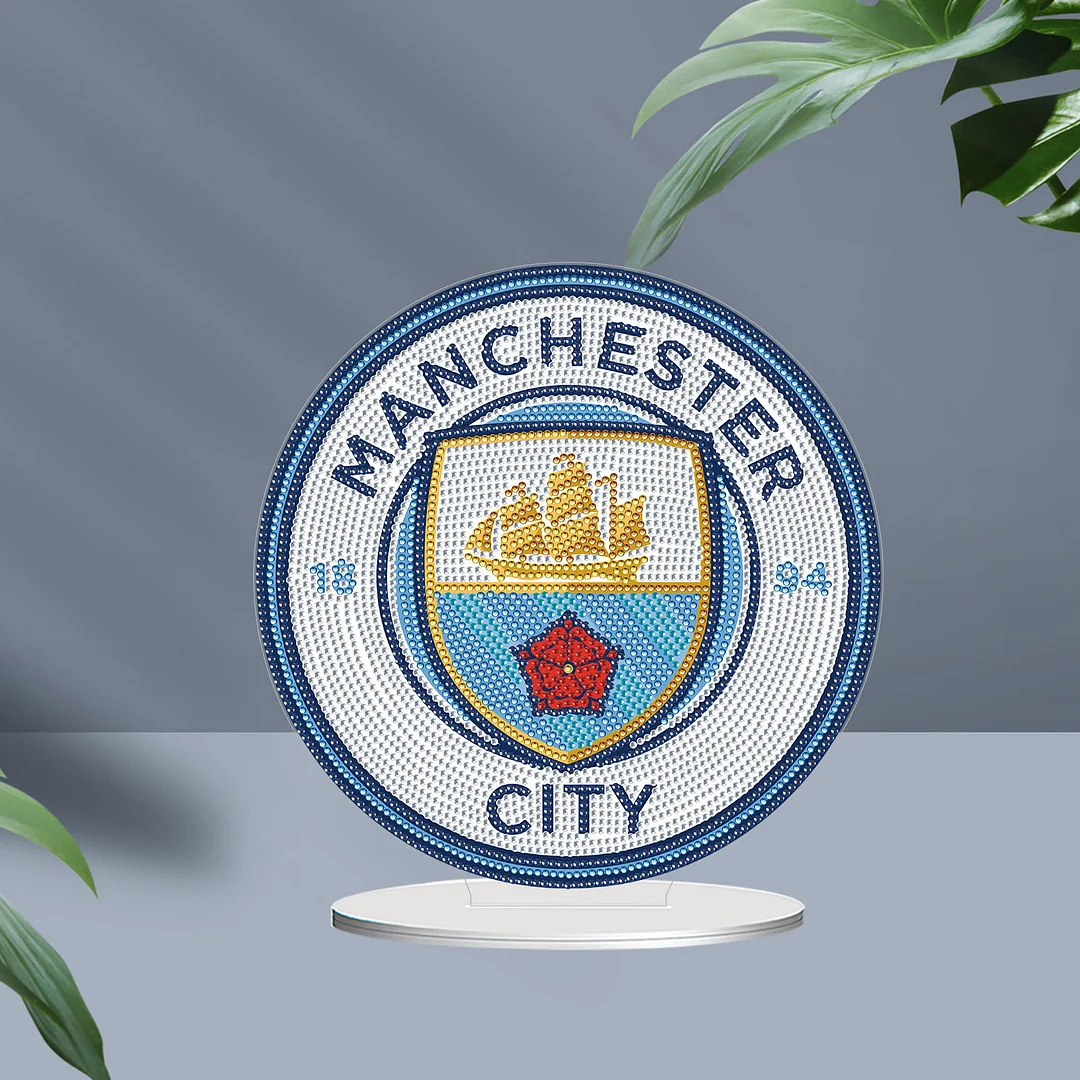 5D DIY Manchester City FC Acrylic Special Shape Diamond Painting Desktop Ornaments Stand Up 5D Gem Painting Crafts for Home Office Table Top Decor