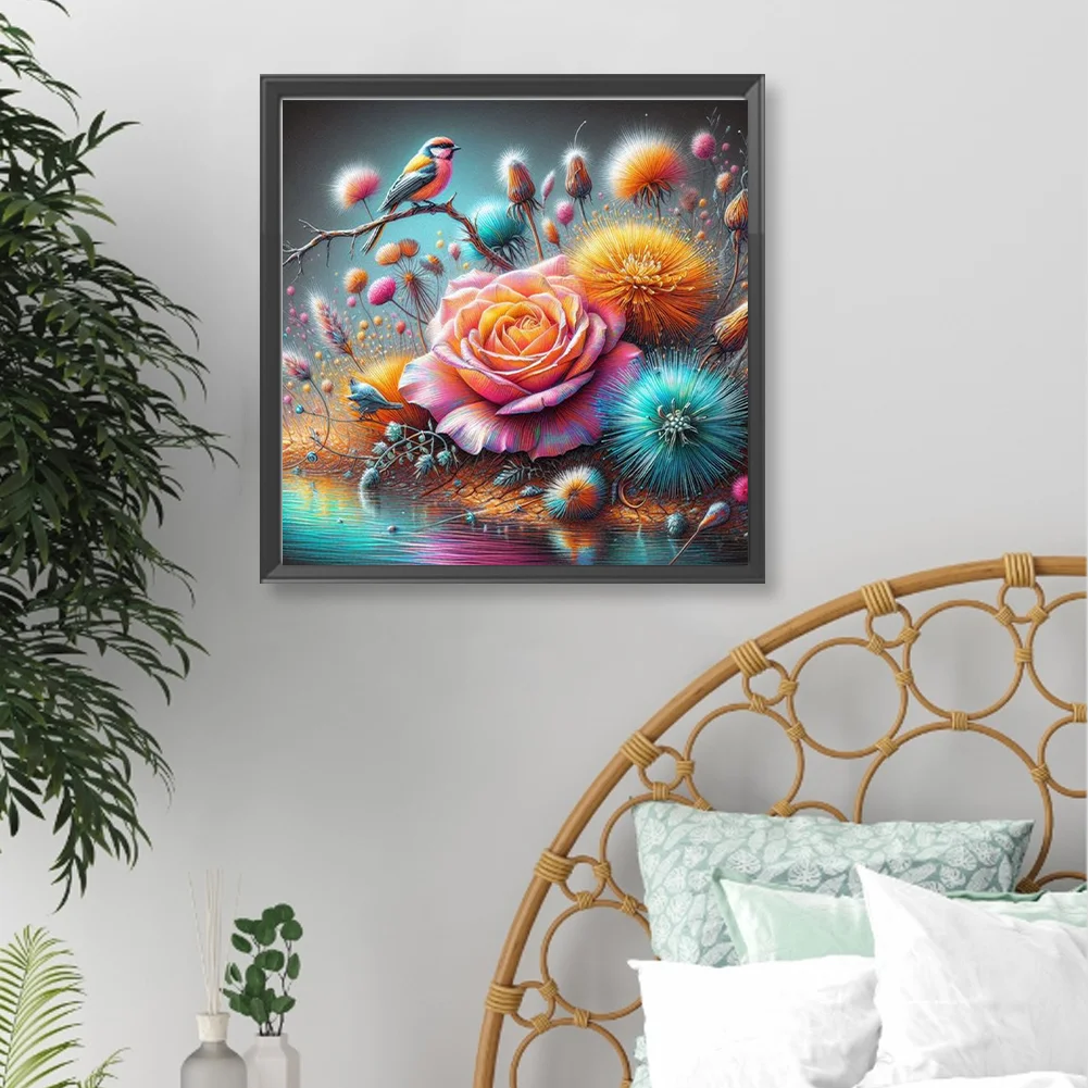 Diamond Painting - Full Round Drill - Rose Dandelion Bird(Canvas|40*40cm)