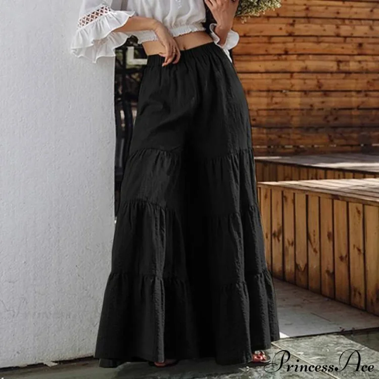 Casual Elastic Waist Long Solid Pants
