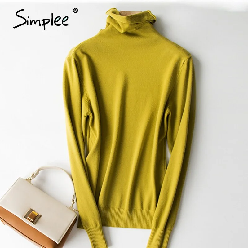 Simplee Leisure high collar basic sweater Slim cosy long sleeve pullover Home style fashion women's sweater Autumn winter 2020