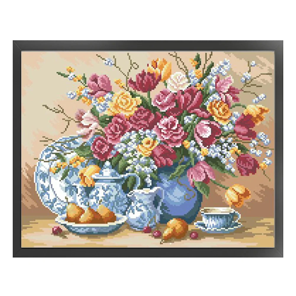 9CT Full Stamped Cross Stitch Bead Embroidery- Flower(Canvas|51*40CM)