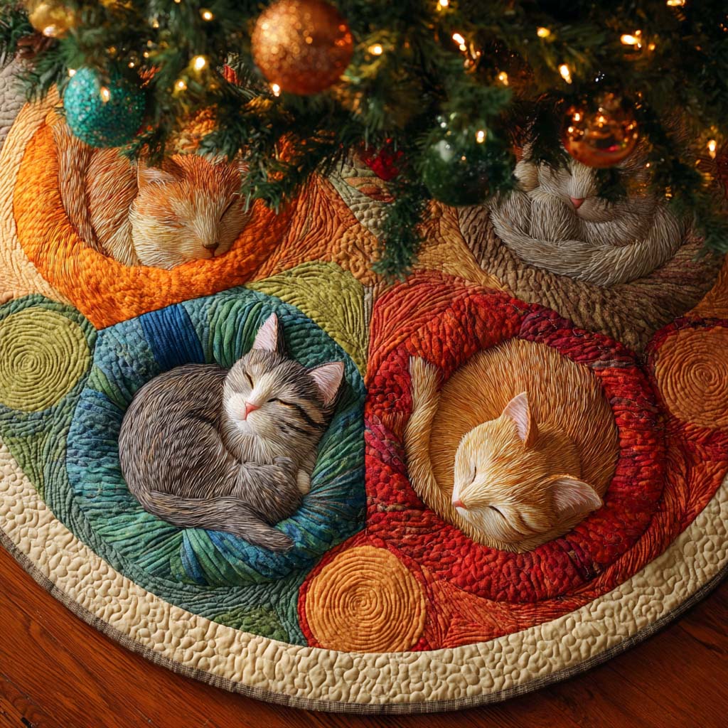 Meowy Holiday Quilted Tree Skirt NCU0XD1443
