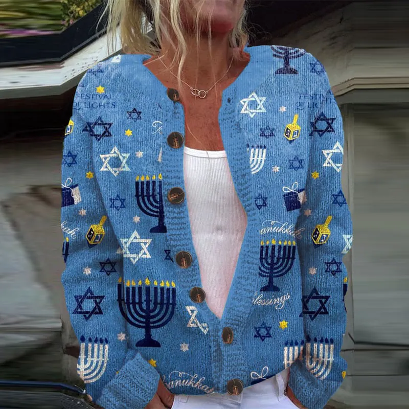 Women's Jewish Hanukkah Knitted Cozy Cardigan