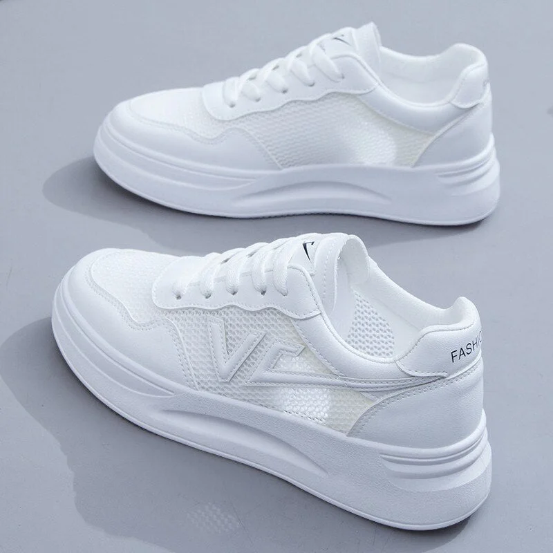 Vulcanized shoes sneakers women shoes solid color ladies flat shoes 2022 mesh women's sports comfortable breathable white shoes