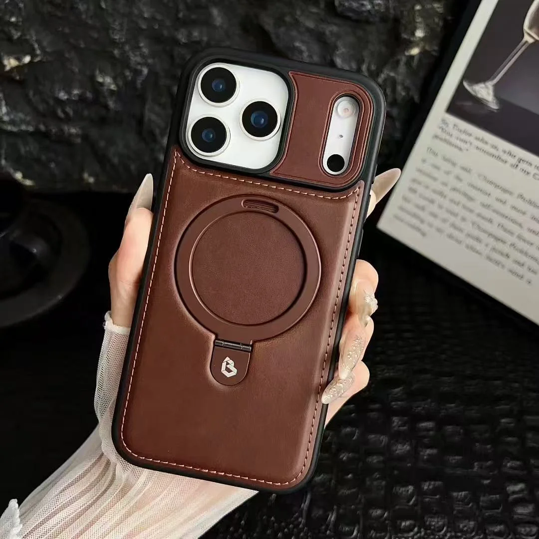 Suitable For Apple 17Promax Magnetic Holder Mobile Phone Case Business Iphone16 High-End Leather 15 Anti-Fall Protective Cover