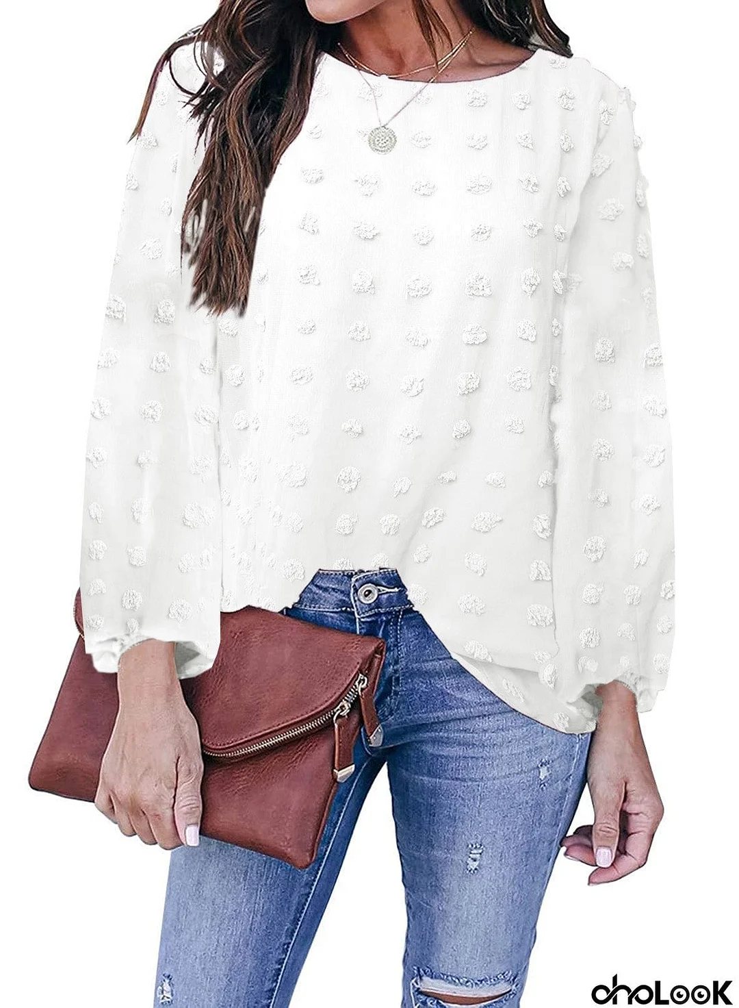 Swiss Dot Long Puff Sleeve Top
