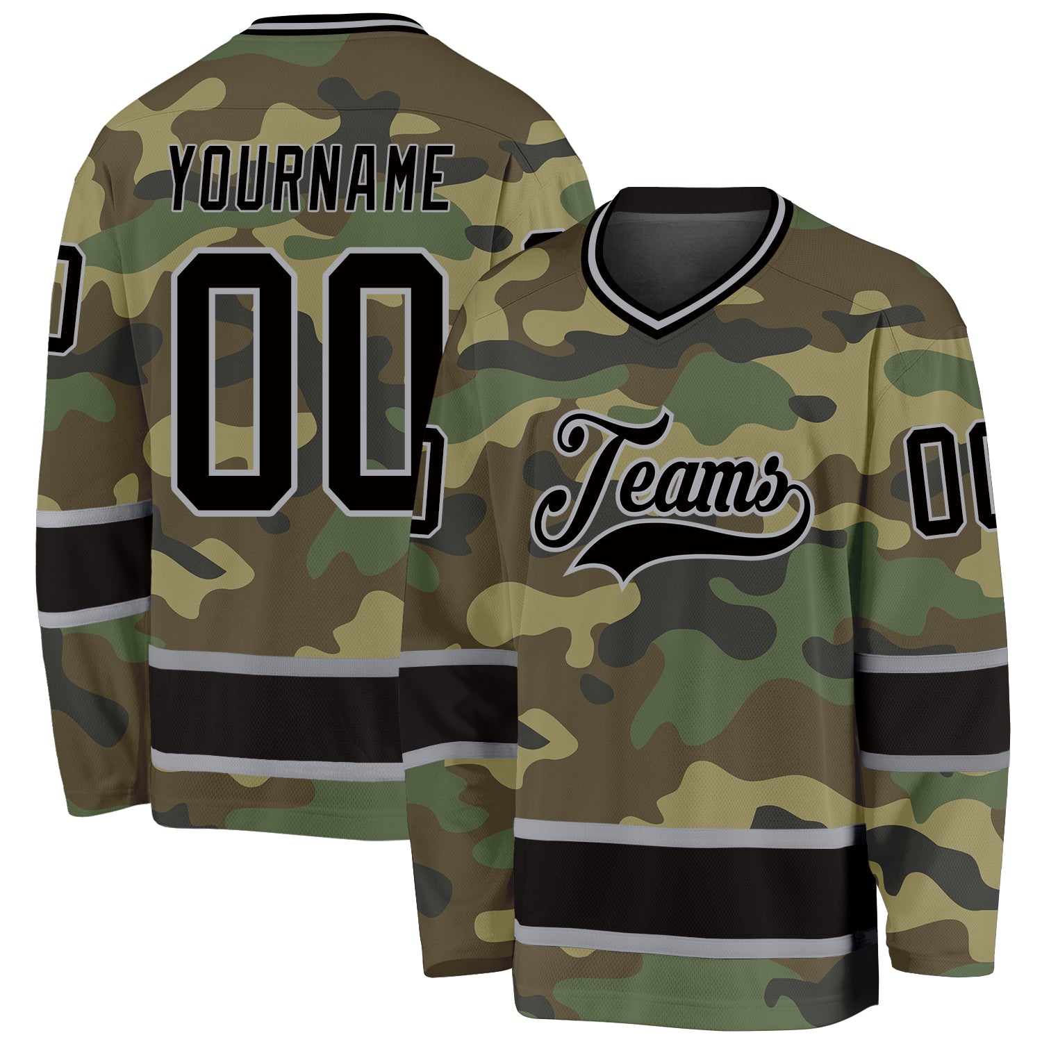Custom Camo Black-Gray Salute To Service Hockey Jersey | captainssportss.com