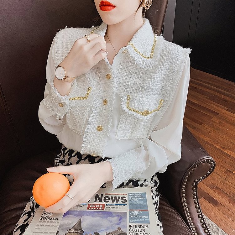 White Elegant Paneled Shift Shirts & Tops