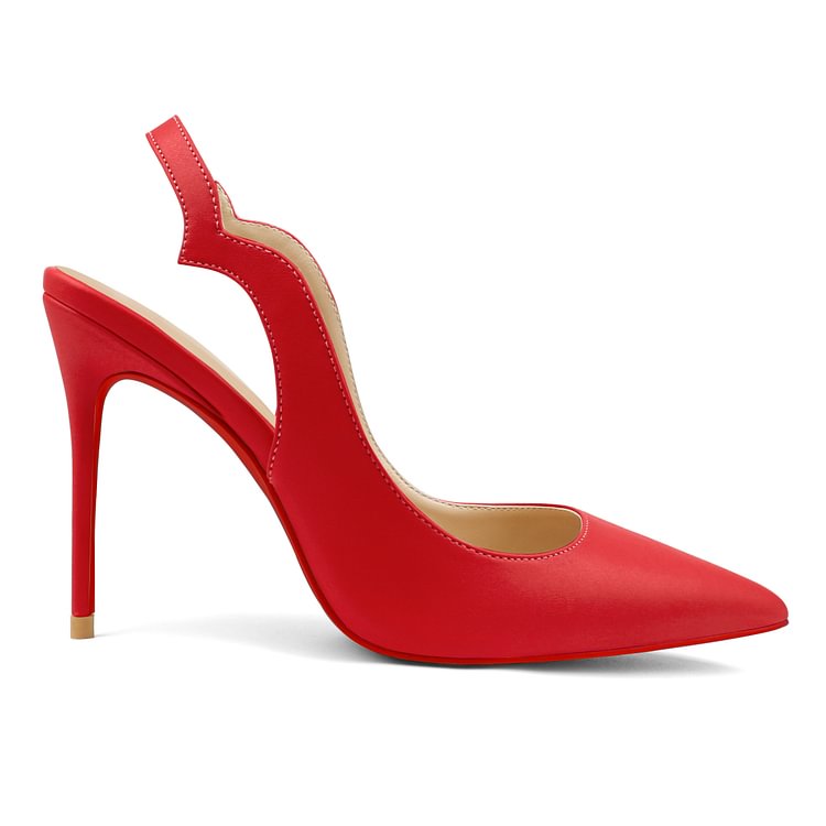 100mm Women's Heels Slingback Stilettos Pointed Toe Party Wedding Red Bottoms Matte Pumps