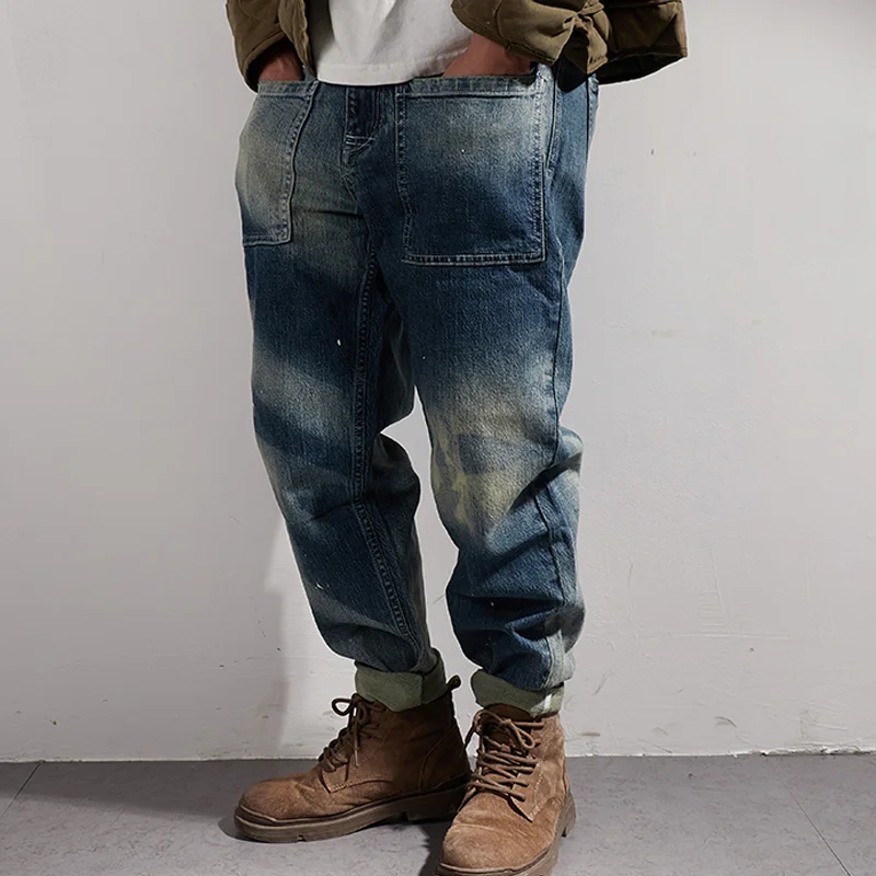 Casual All-Match Sandwashed Distressed White Workwear Jeans