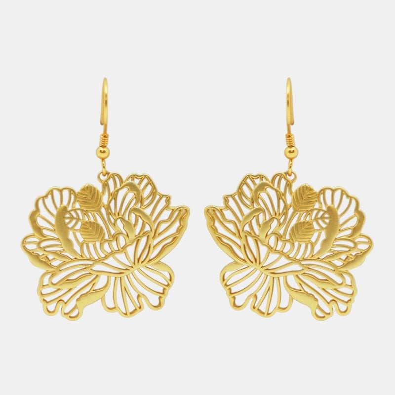Peony Copper Plated Gold Earrings Chinese Style Gifts