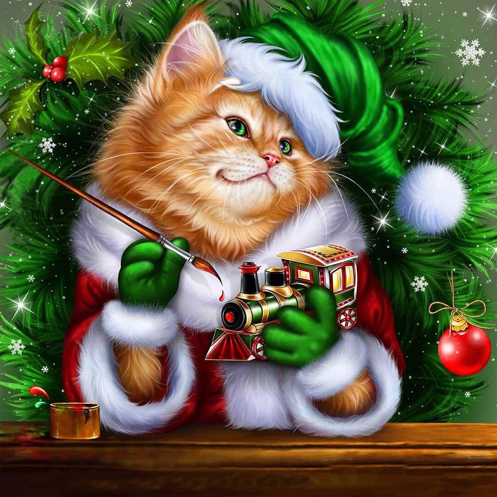 Full Round Diamond Painting - Christmas Cat(30*30cm)