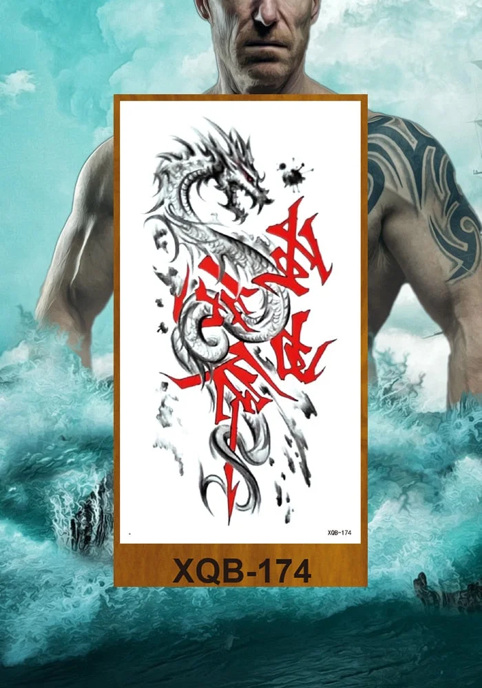 Temporary Flower Arm Tattoos Stickers Samurai Sword Dragon Snake Totem Men Women Girls Chest Fake Tatoo Drop Shipping DIY