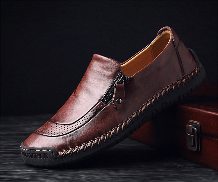 Burnzay Shoes Mens Handmade Side Zipper Casual Comfy Leather Slip On ...