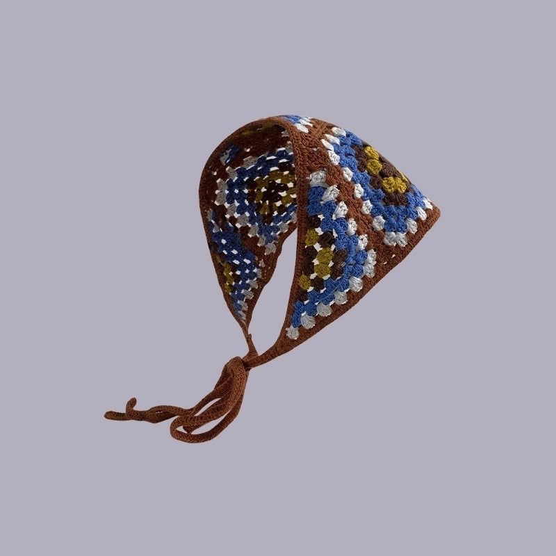 Sweet Handmade Mushroom Strawberry Crocheted Scarf French Triangle Scarf Closed Toe Women’s Net Red Knitted Hair Band Headband