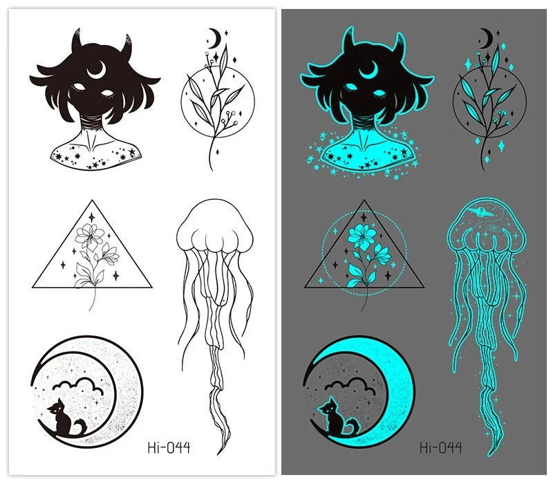 37 kinds Stylish Blue Light Luminous Tattoo Temporary Arm Body Sticker Club Party Disposable Noctilucent tatouage temporaire