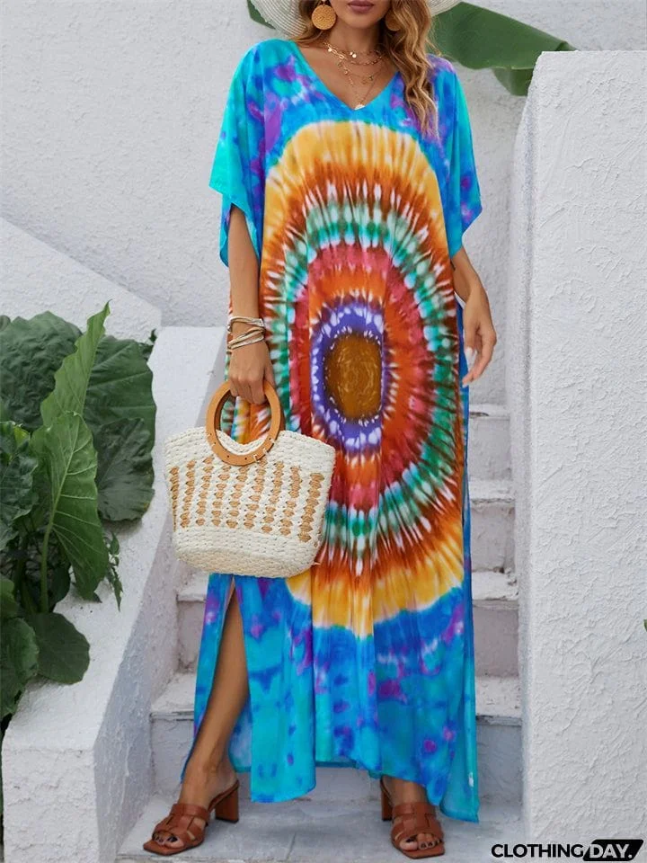 Casual Printed Contrast Color Long Beach Dresses