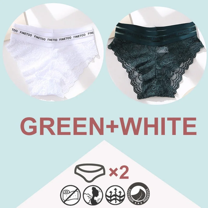 FINETOO 2PCS/Set High Waist Women Panties Sexy Lace Underwear Woman Lace Pantys Mesh Floral Lingerie Female Seamless Briefs L-XL