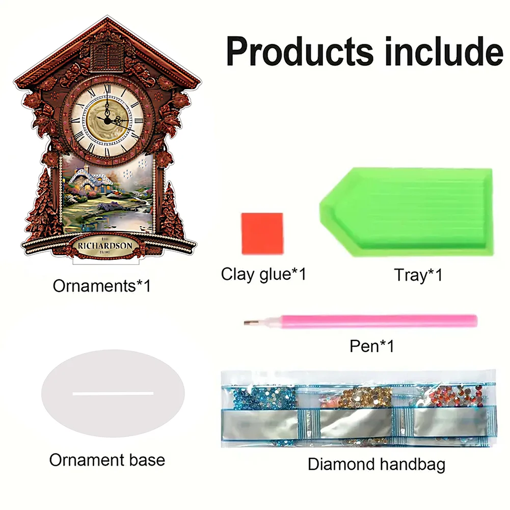 DIY Village Hut Acrylic Special Shaped 5D Diamond Painting Clock Art Craft