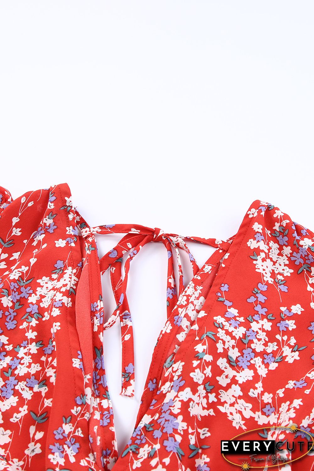 Red Multicolor Floral Ruffled Crop Top and Maxi Skirt Set