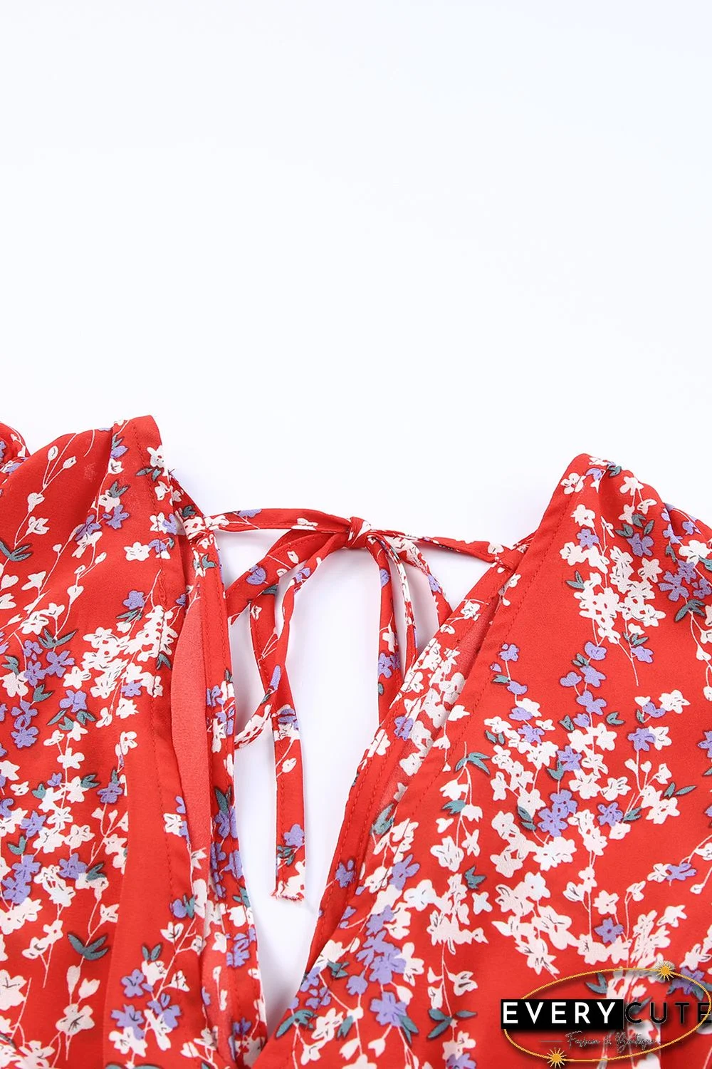 Red Multicolor Floral Ruffled Crop Top and Maxi Skirt Set