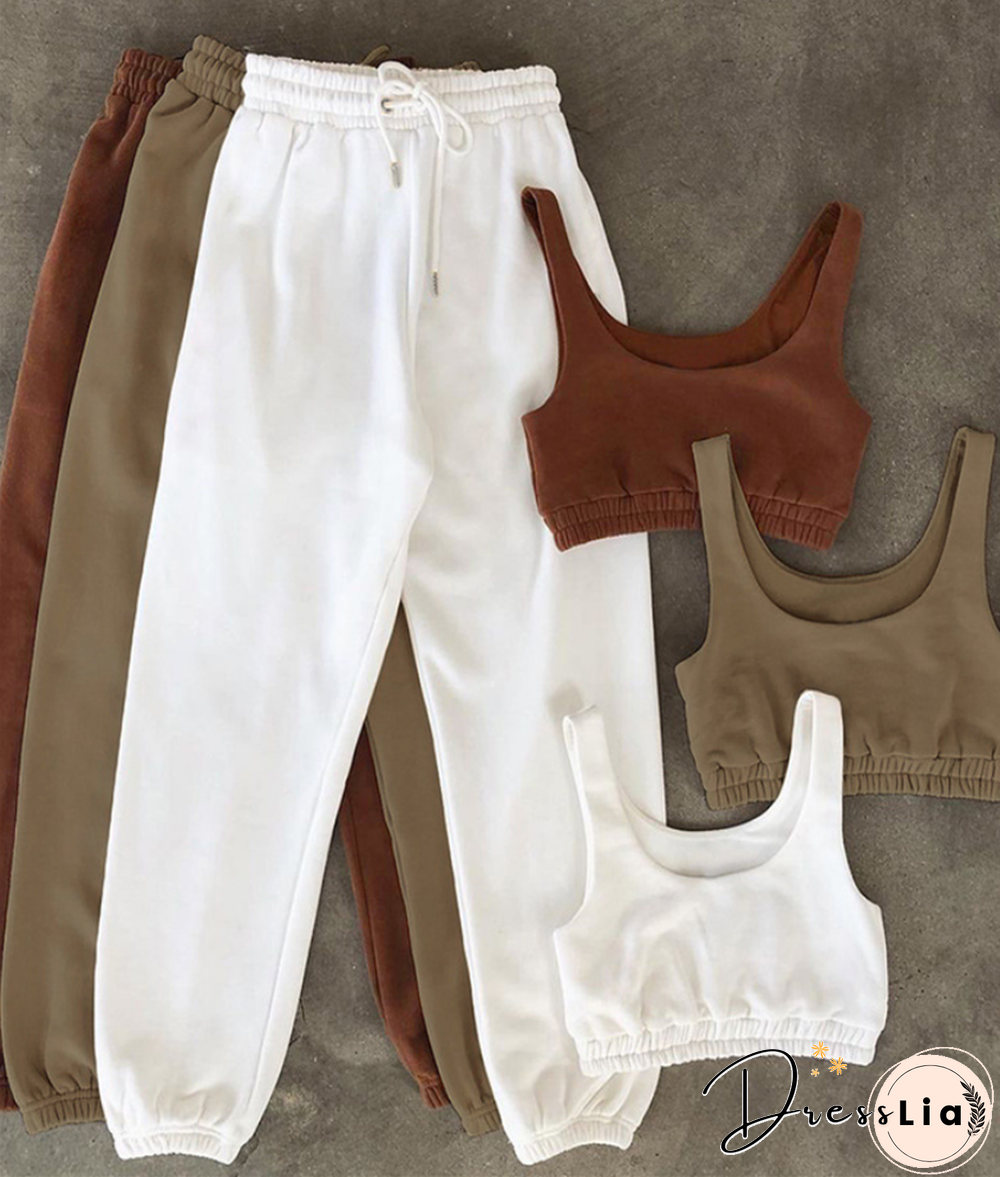 Fitness Crop Tops Sweatpants Summer Tracksuit