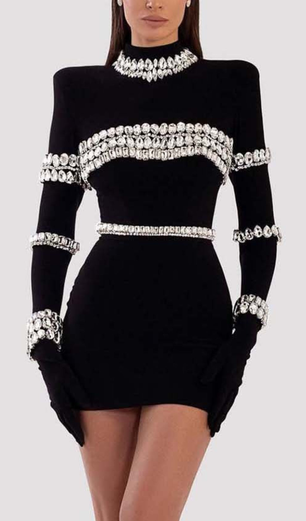 Silver Stones Long Sleeve Mini Dress In Black Flowering Girl