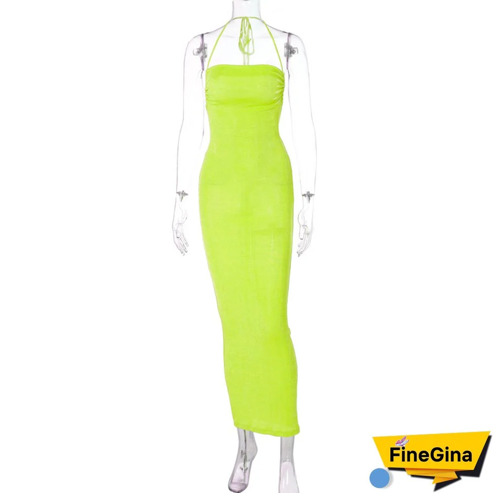 Backless Maxi Dress Sexy Orange Spaghetti Strap Slim Dress For Women Long Club Party Beach Dress Summer Blue Outfits New