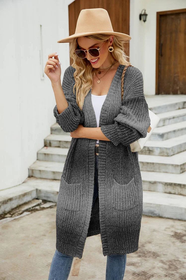 Women's Sweater Cardigan Gradient Rib-Knit Open Front Longline Cardigan