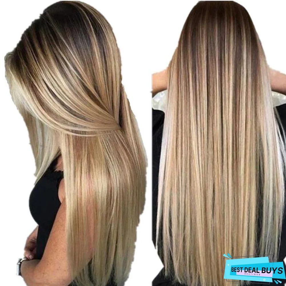 Fashion Dyed Mixed Color Golden Mid-Length Straight Hair Set