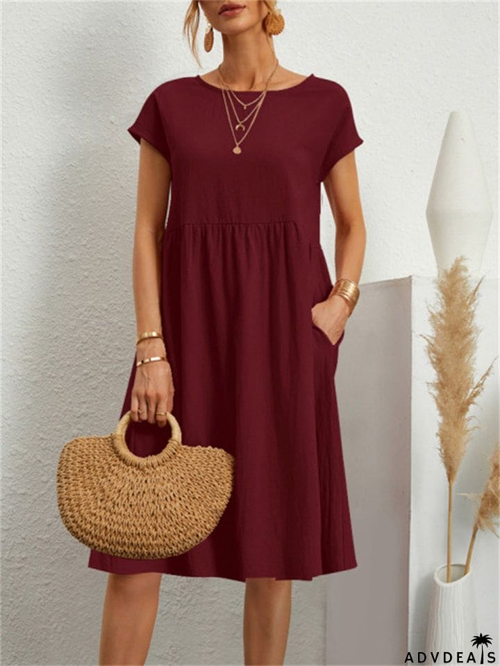 Simple Classy Round Neck A-line Ladies Dress