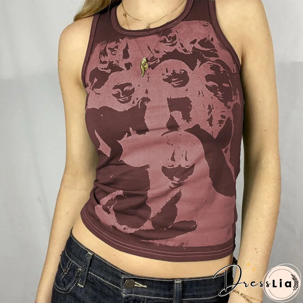 Vintage Girl Graphic Crop Tank Top