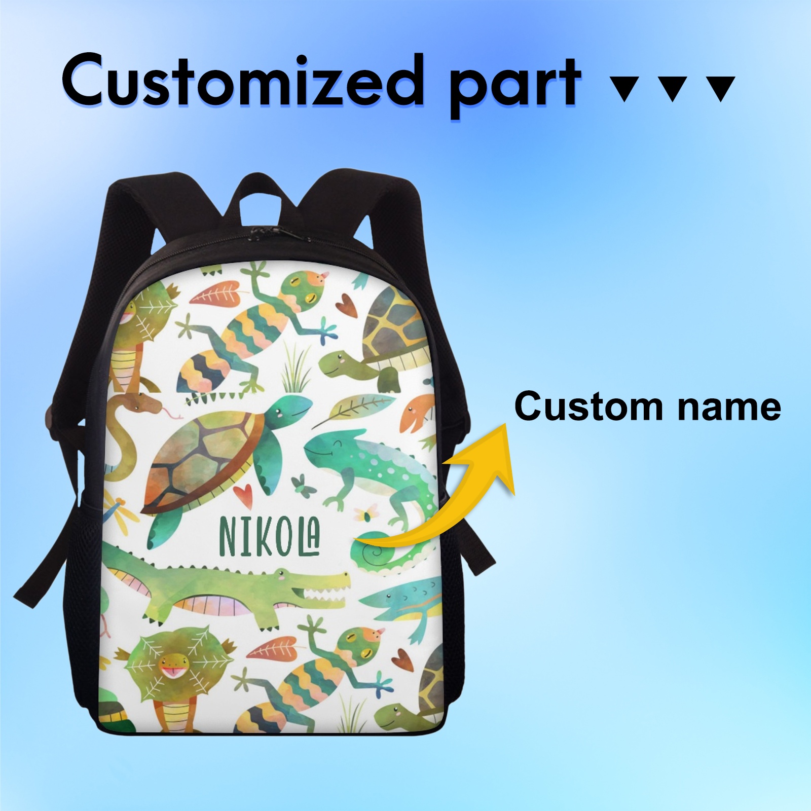 Personalized Turtle School Bag Name Backpack, Customized Schoolbag Travel Bag For Kids