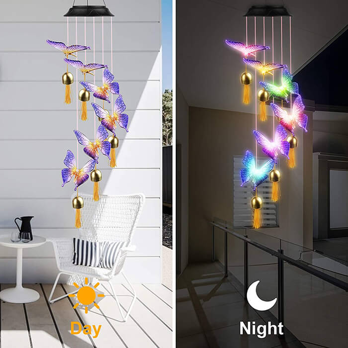 Solar Butterfly Wind Chimes/ Unique Garden Ornaments for Mother's Day